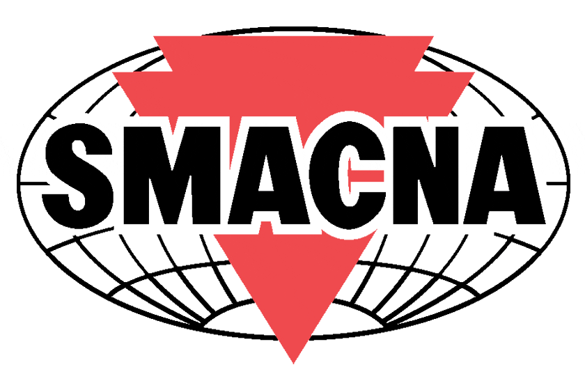 Smaca logo featuring a red arrow on a sheet metal background.