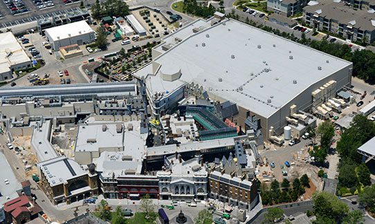 An aerial view of a construction site showcasing past projects.