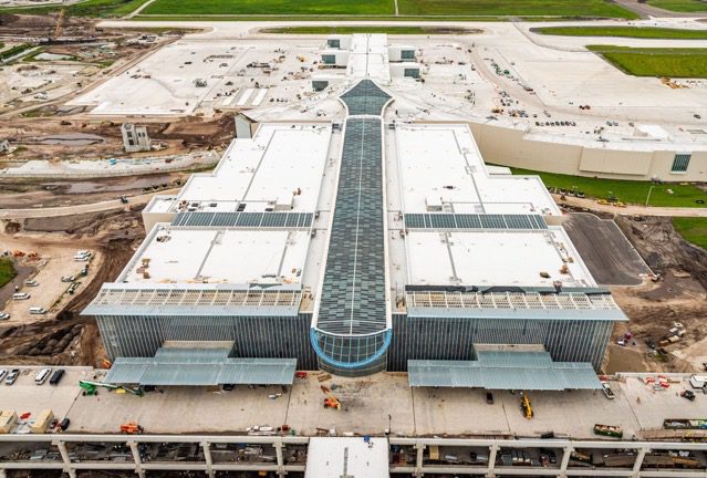 An aerial view of a past airport construction project.