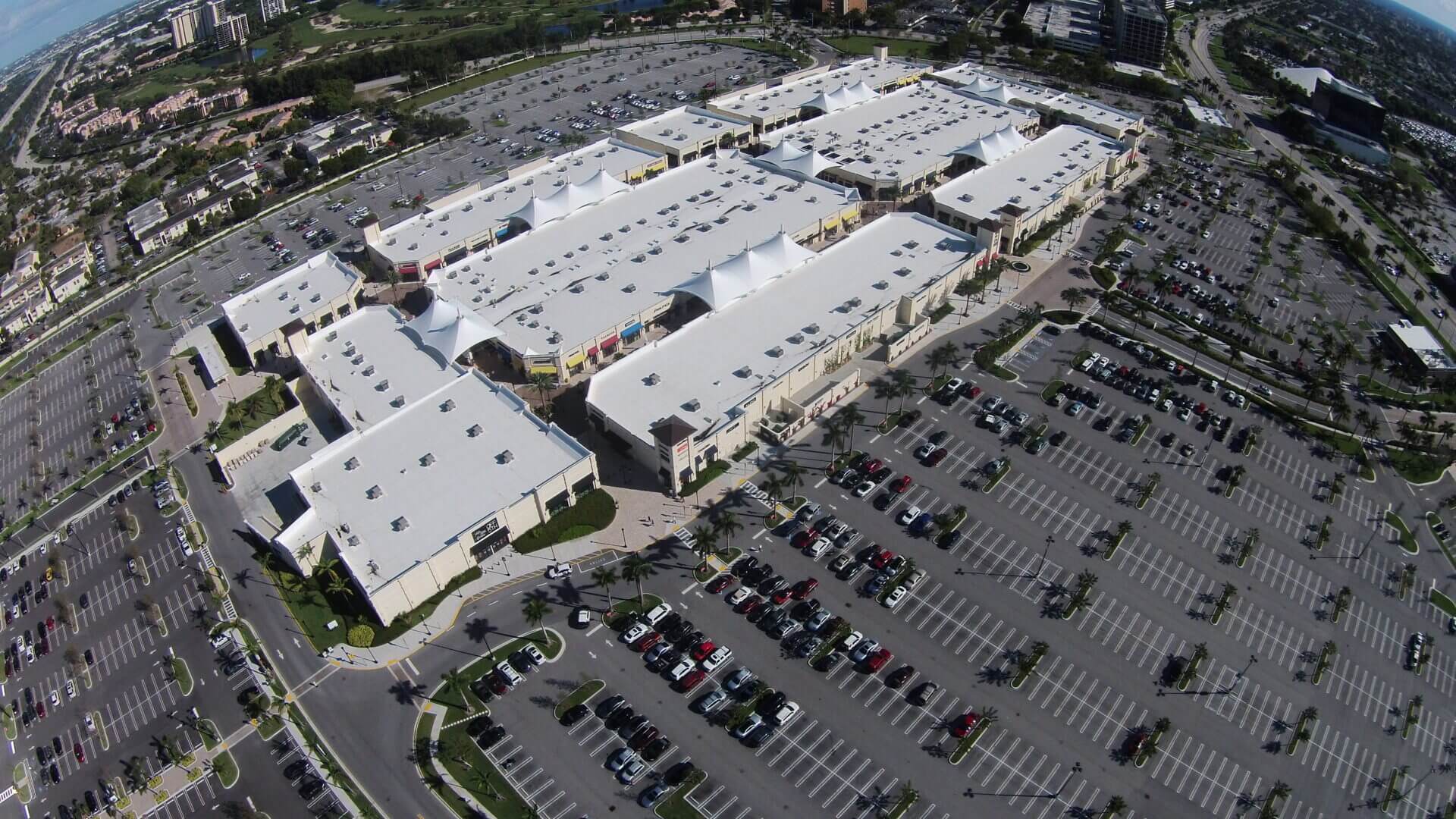 Past Projects: An aerial view of a large parking lot.